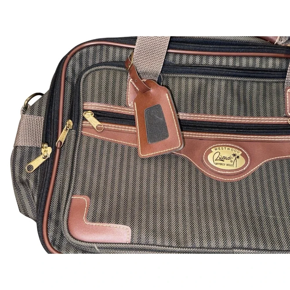 Ricardo Westwood Vintage Designer Unisex Brown Striped Travel Weekender Carryon